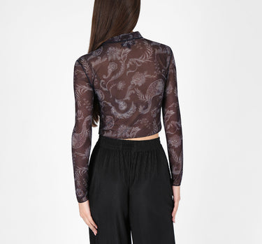Printed Long Sleeve Mesh Top In Multi