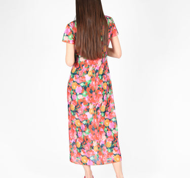Mesh Maxi Dress With Split In Dreamy Bloom