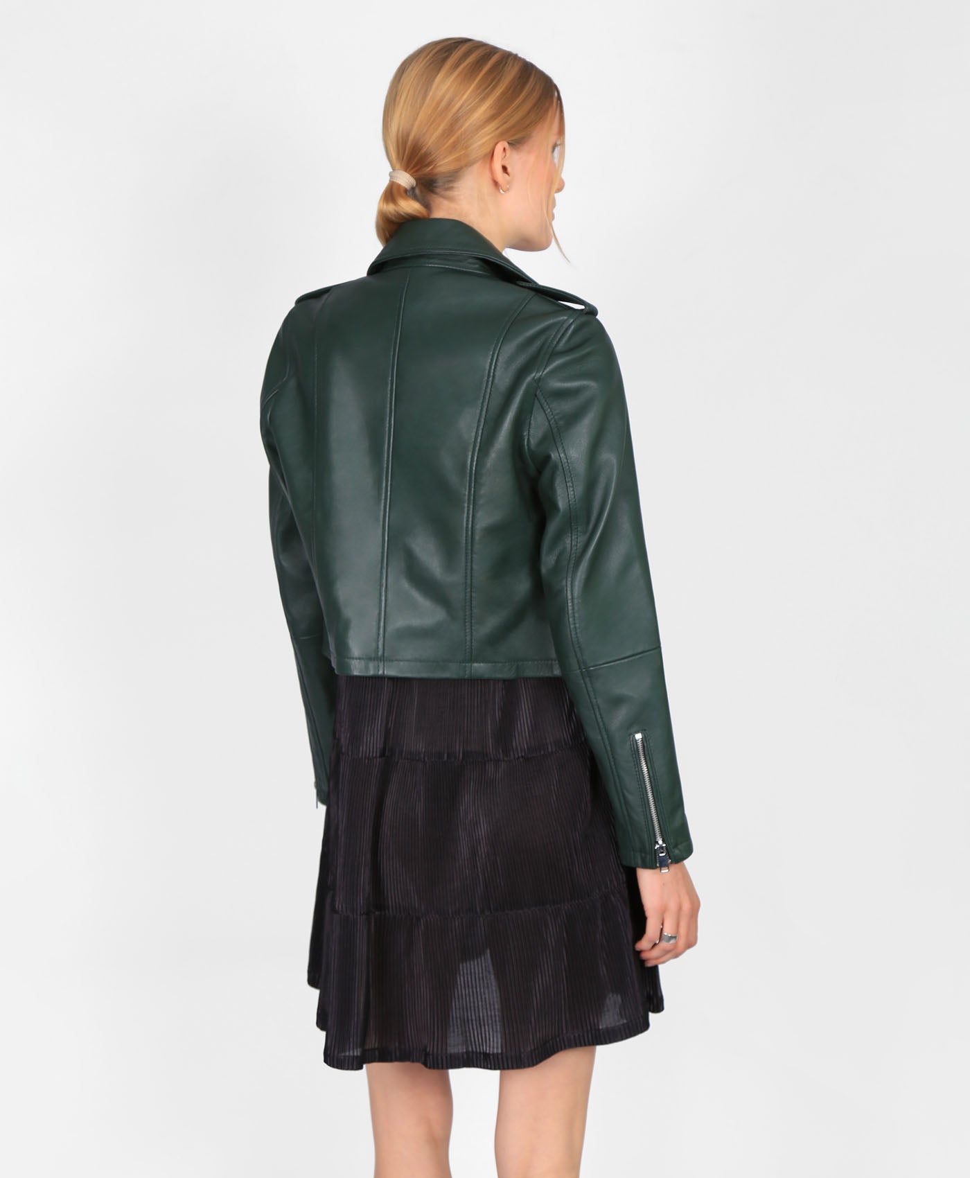 Olivia Cropped Biker In Kombu Green