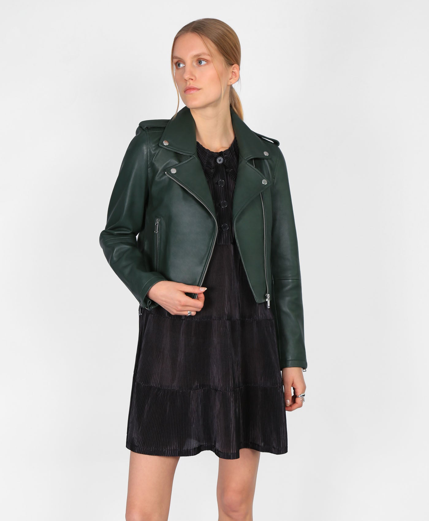 Olivia Cropped Biker In Kombu Green