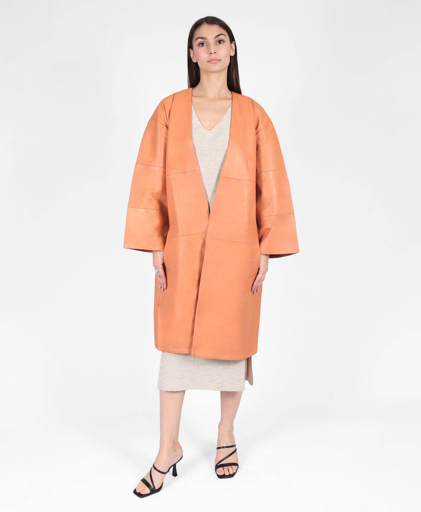 Leather Duster Coat Peach