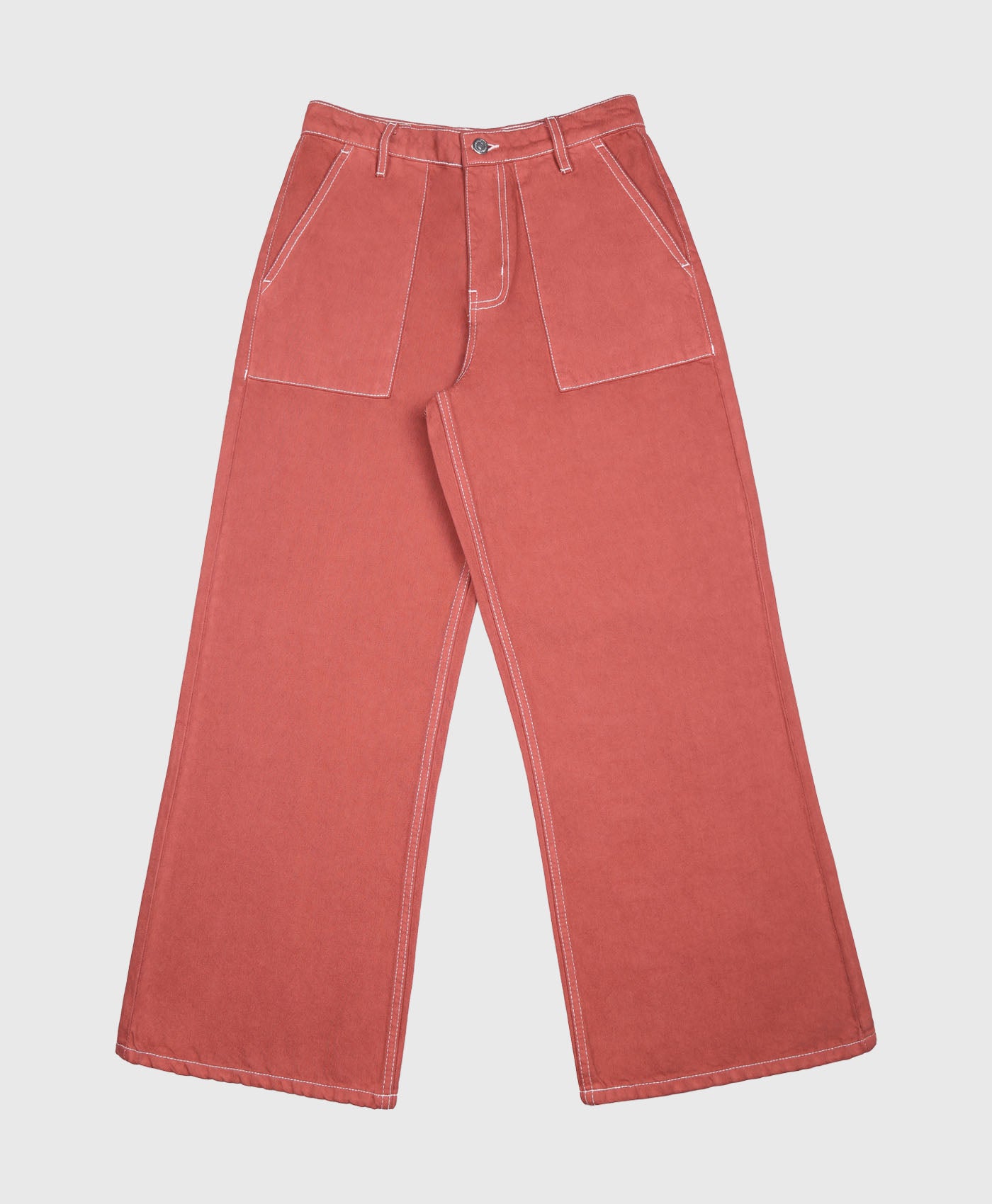 Wide Leg Contrast Stitch Jean Co-ord In Red