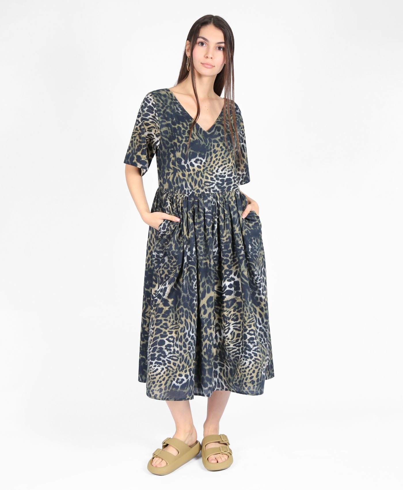 Woven Midi Dress In Leopard