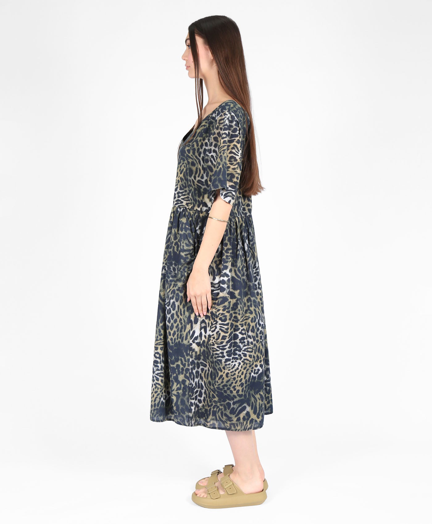 Woven Midi Dress In Leopard