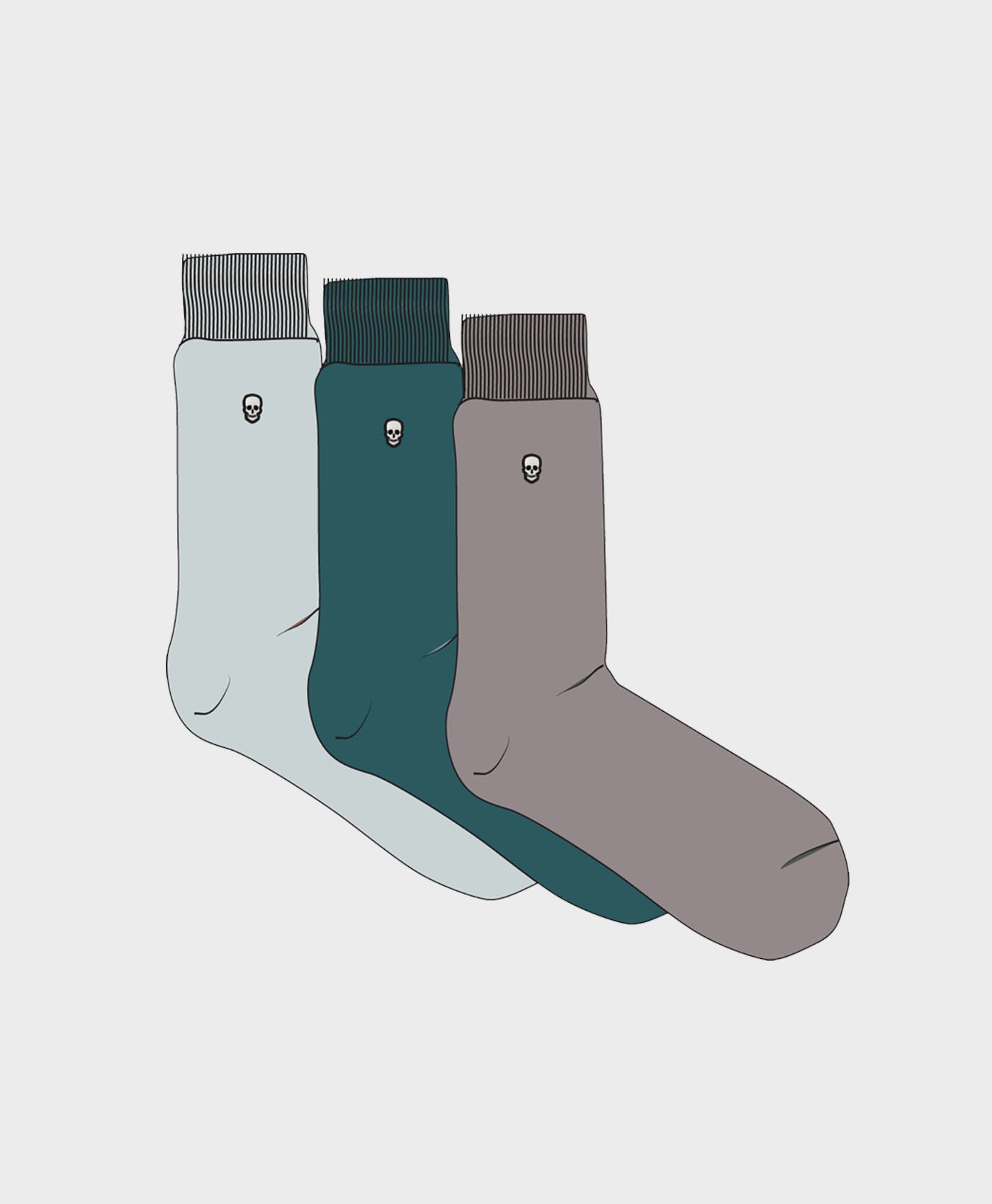 3 Pack Skeleton Socks In Blue And Zinc