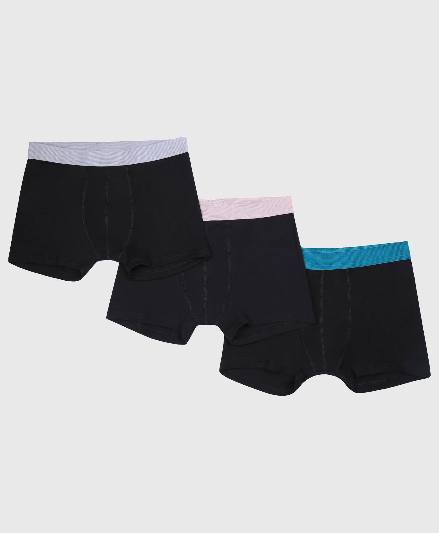3 Pack Boxer Briefs With Colour Waistband In Black And Green