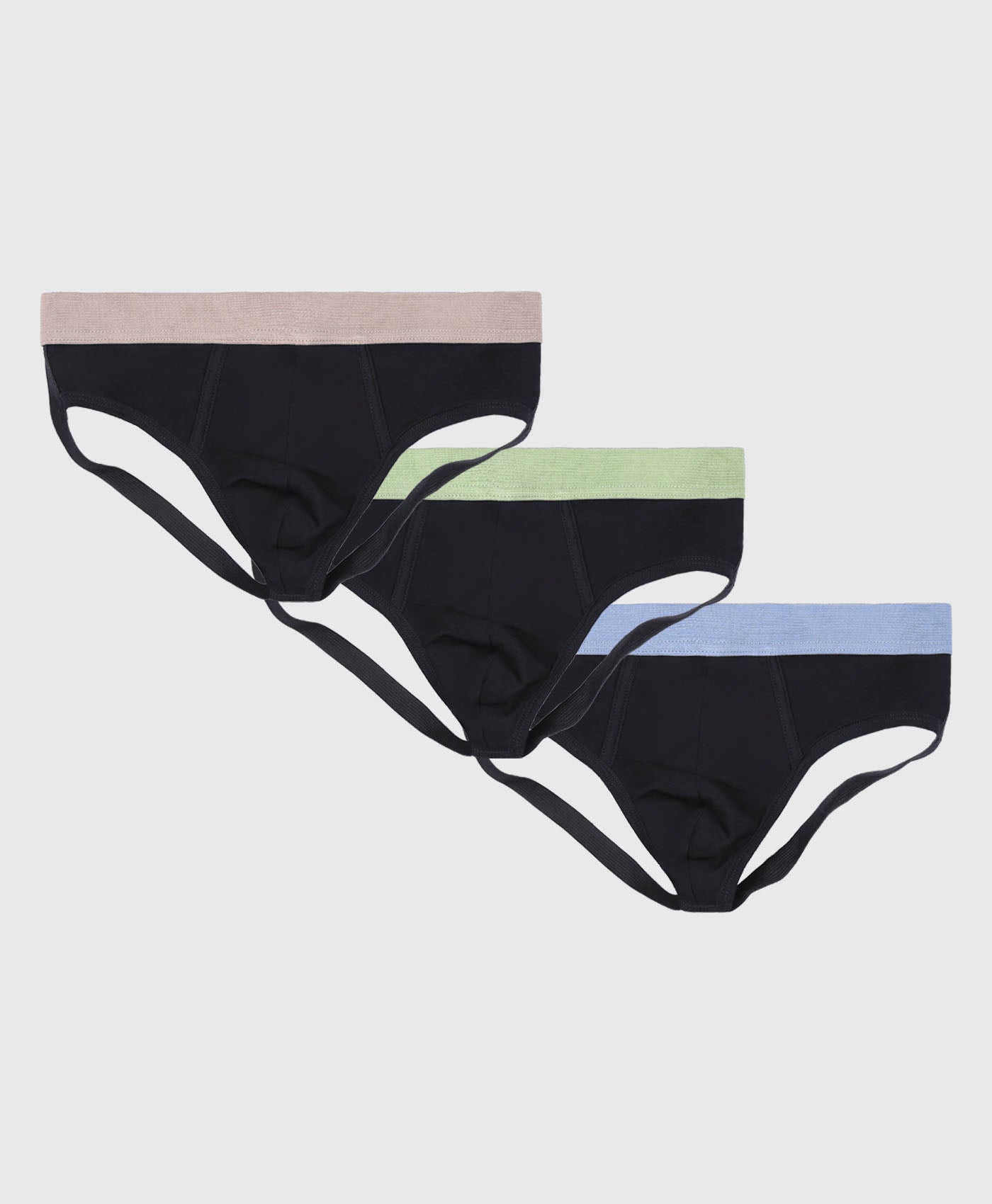 3 Pack Jock Straps With Colour Waistband In Black And Blue