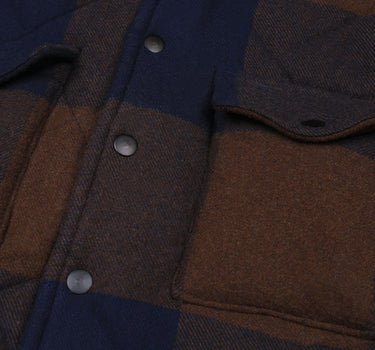 Checked Quilted Collared Jacket In Brown