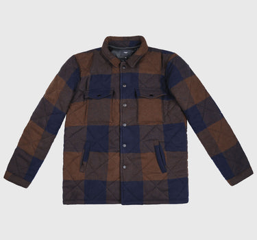 Checked Quilted Collared Jacket In Brown