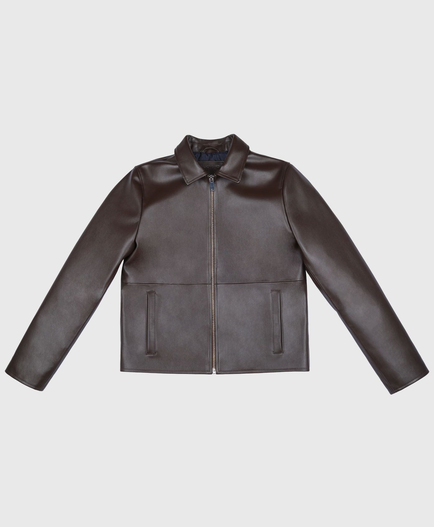 Faux Leather Worker Jacket In Dark Brown