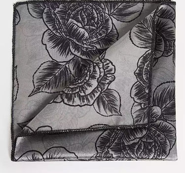 Rose Floral Pocket Square In Dark Grey