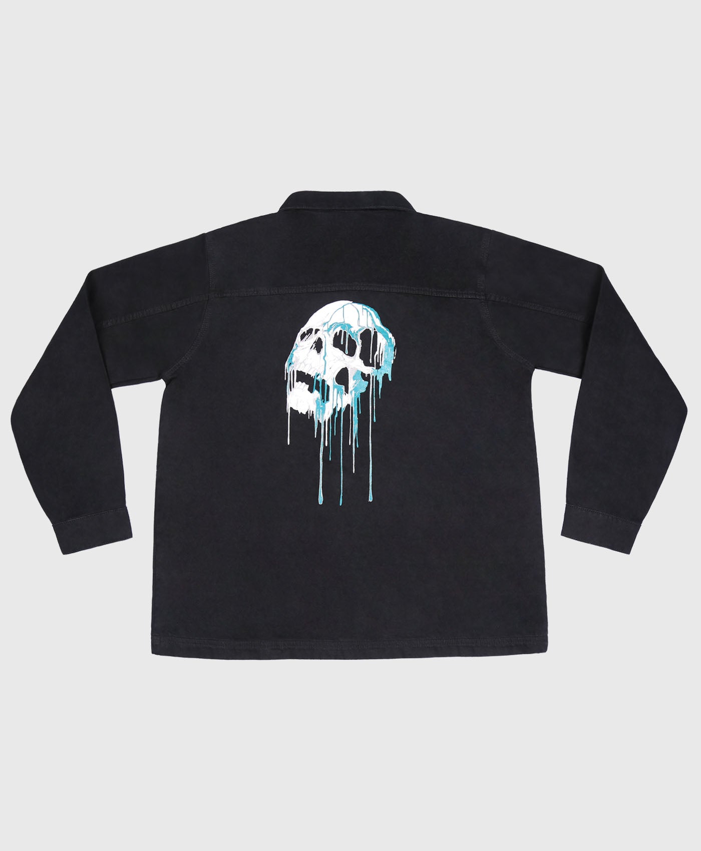 Denim Jacket With Melting Skull Back Print In Black