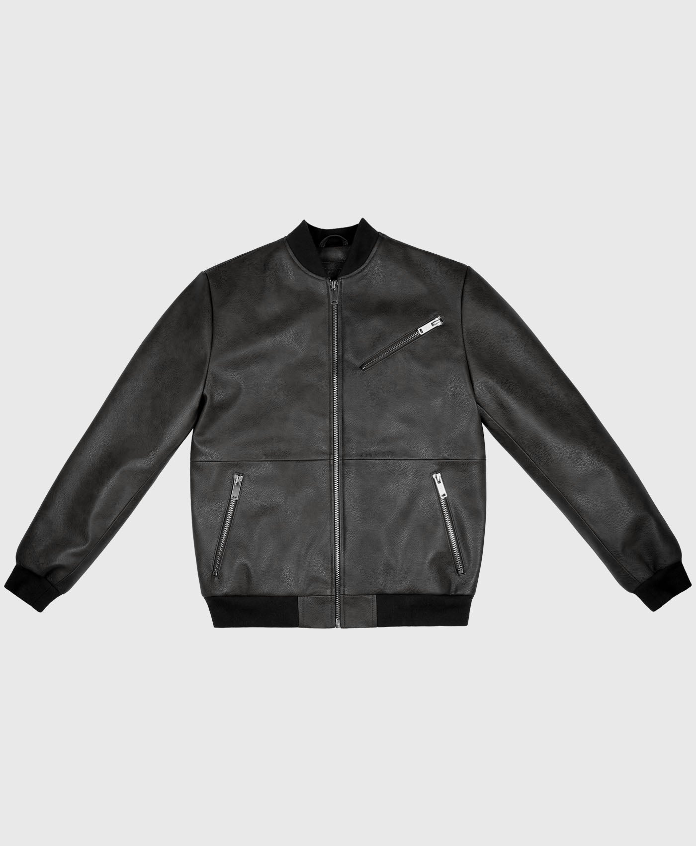 Faux Leather Bomber In Black