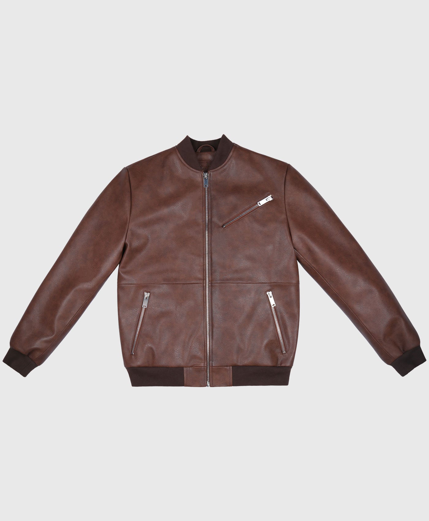 Faux Leather Bomber In Vintage Brown