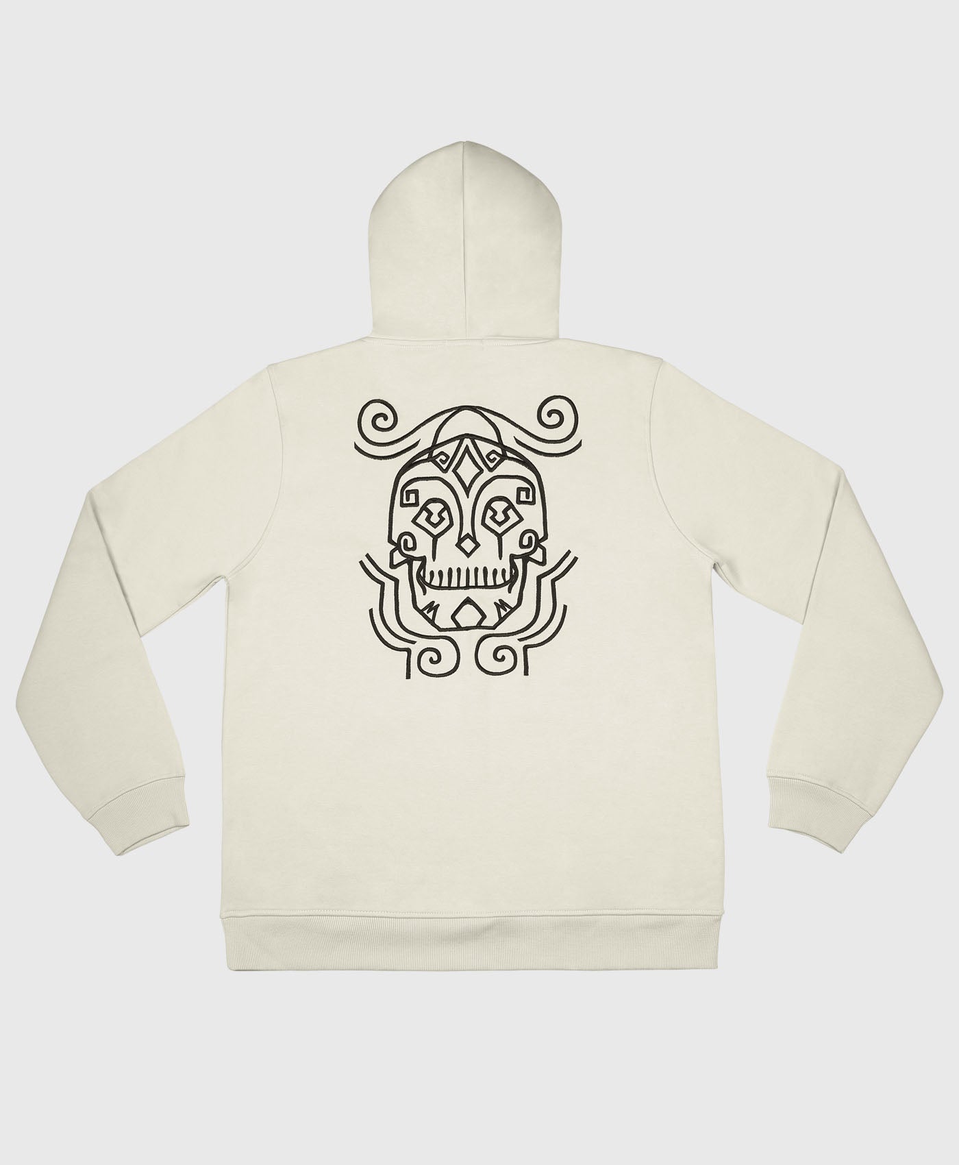 Hoodie In Off White With Embroidered Back Skull Print