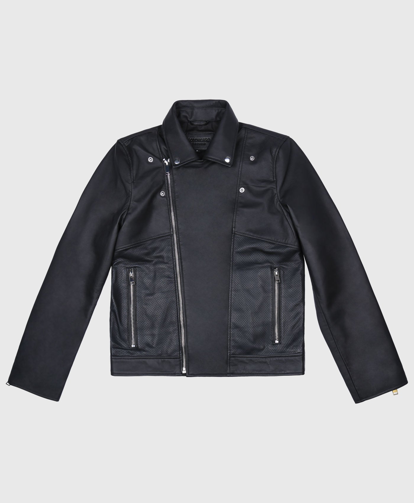 Perforated Panel Leather Biker Jacket