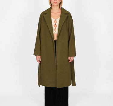 Classic Belted Wool Coat in Khaki