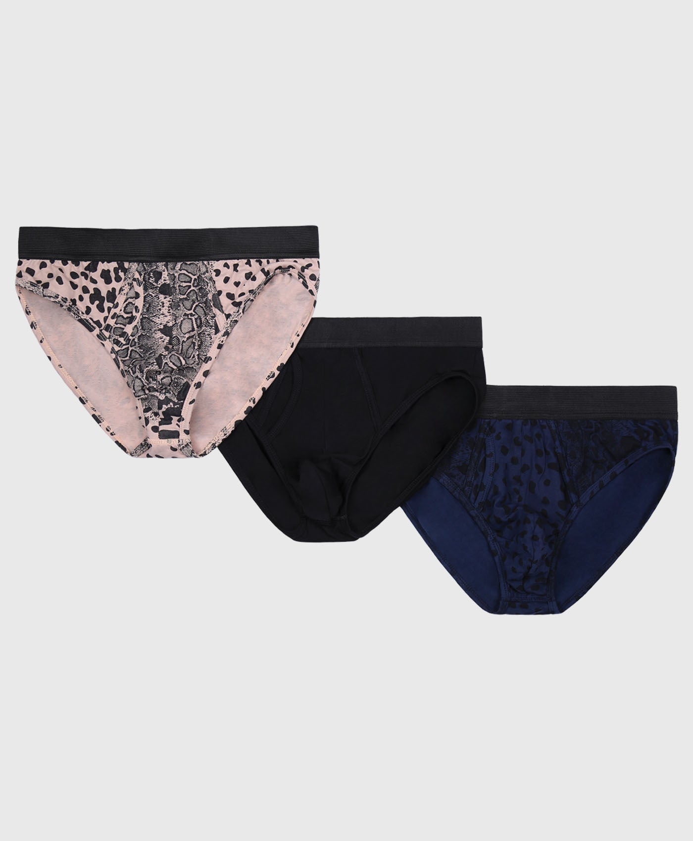 3 Pack Briefs In Navy And Black Multi Animal Print