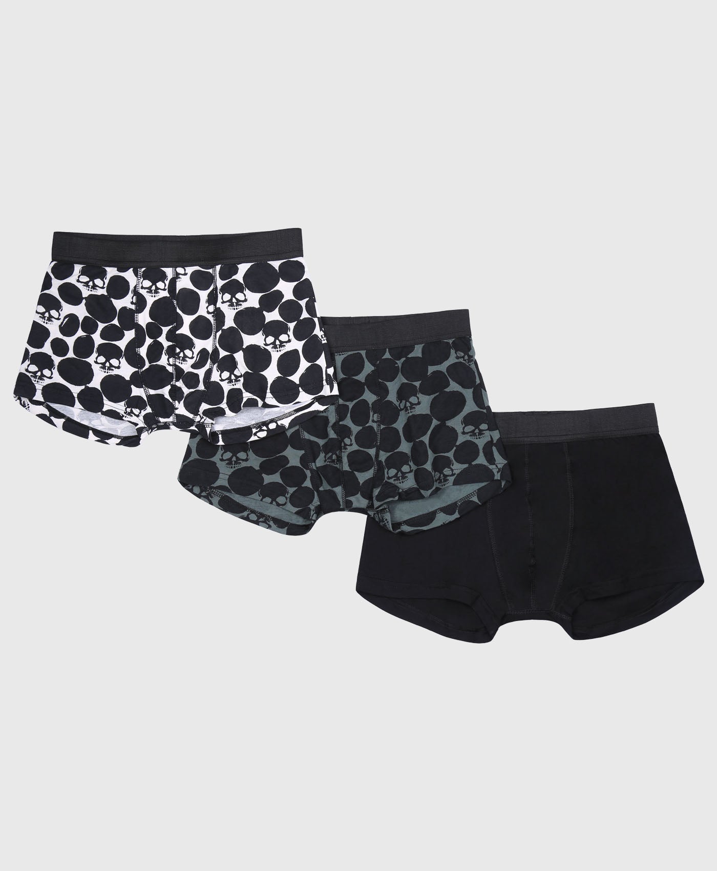3 Pack Trunks In Green And Black Skeleton Spot Print