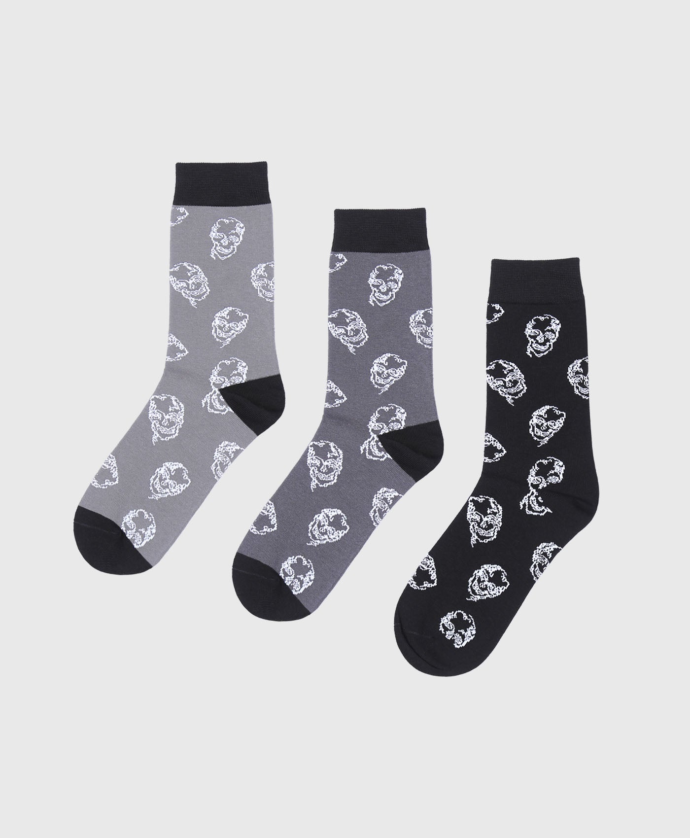 3 Pack Socks In Black And White Skull Print