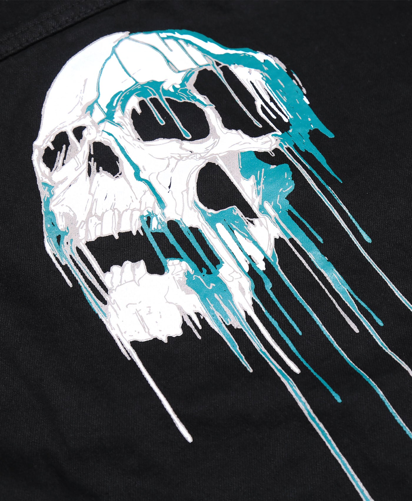 Denim Jacket With Melting Skull Back Print In Black