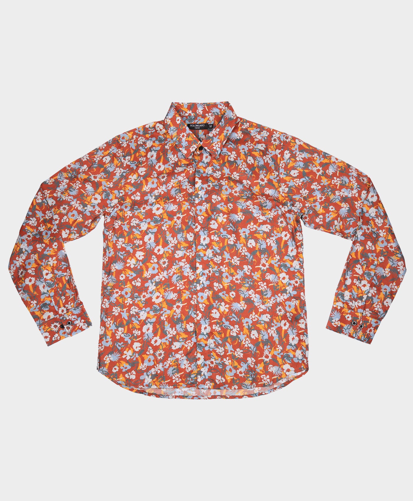 Long Sleeve Floral Shirt Navy and Orange