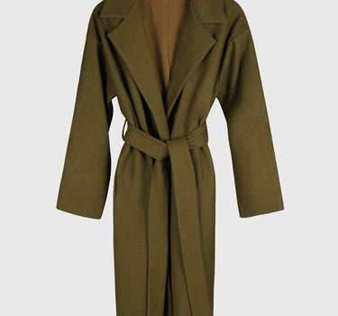 Classic Belted Wool Coat in Khaki