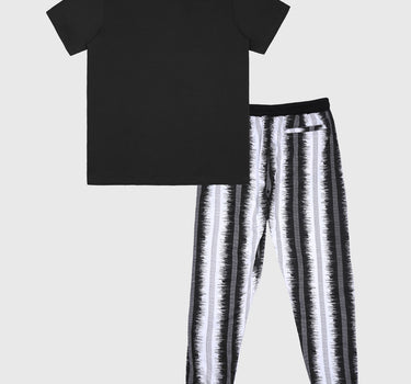 Lounge Set in Black Skeleton Stripe Print