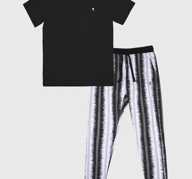 Lounge Set in Black Skeleton Stripe Print