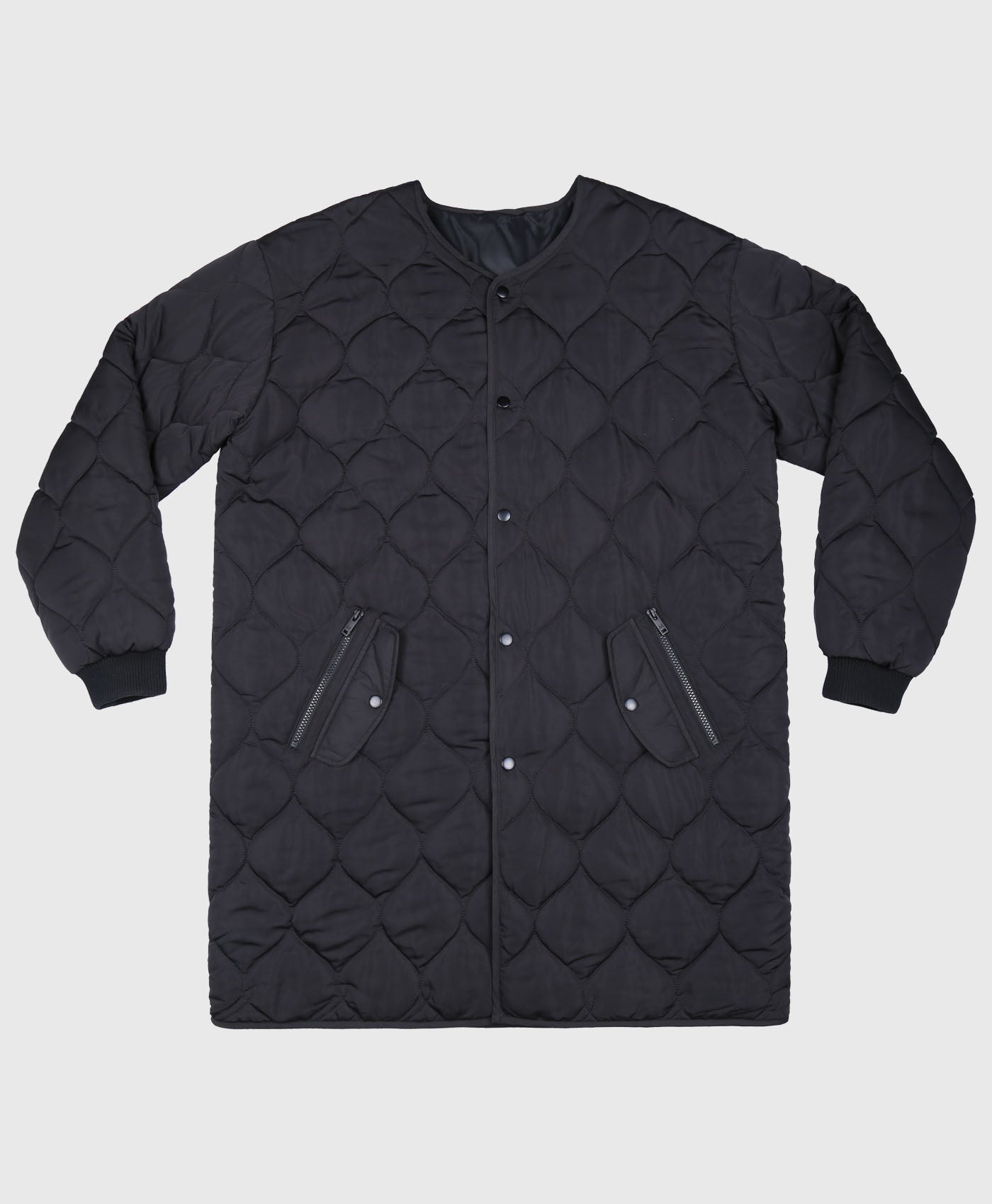 Longline Onion Quilted Coat In Black