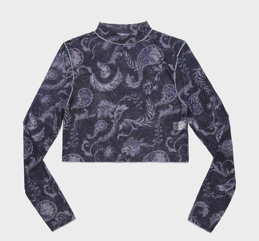 Printed Long Sleeve Mesh Top In Multi