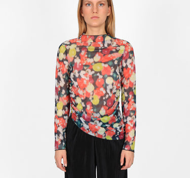Sheer Mesh Top With Side Gathering Dreamy Bloom