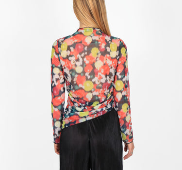 Sheer Mesh Top With Side Gathering Dreamy Bloom