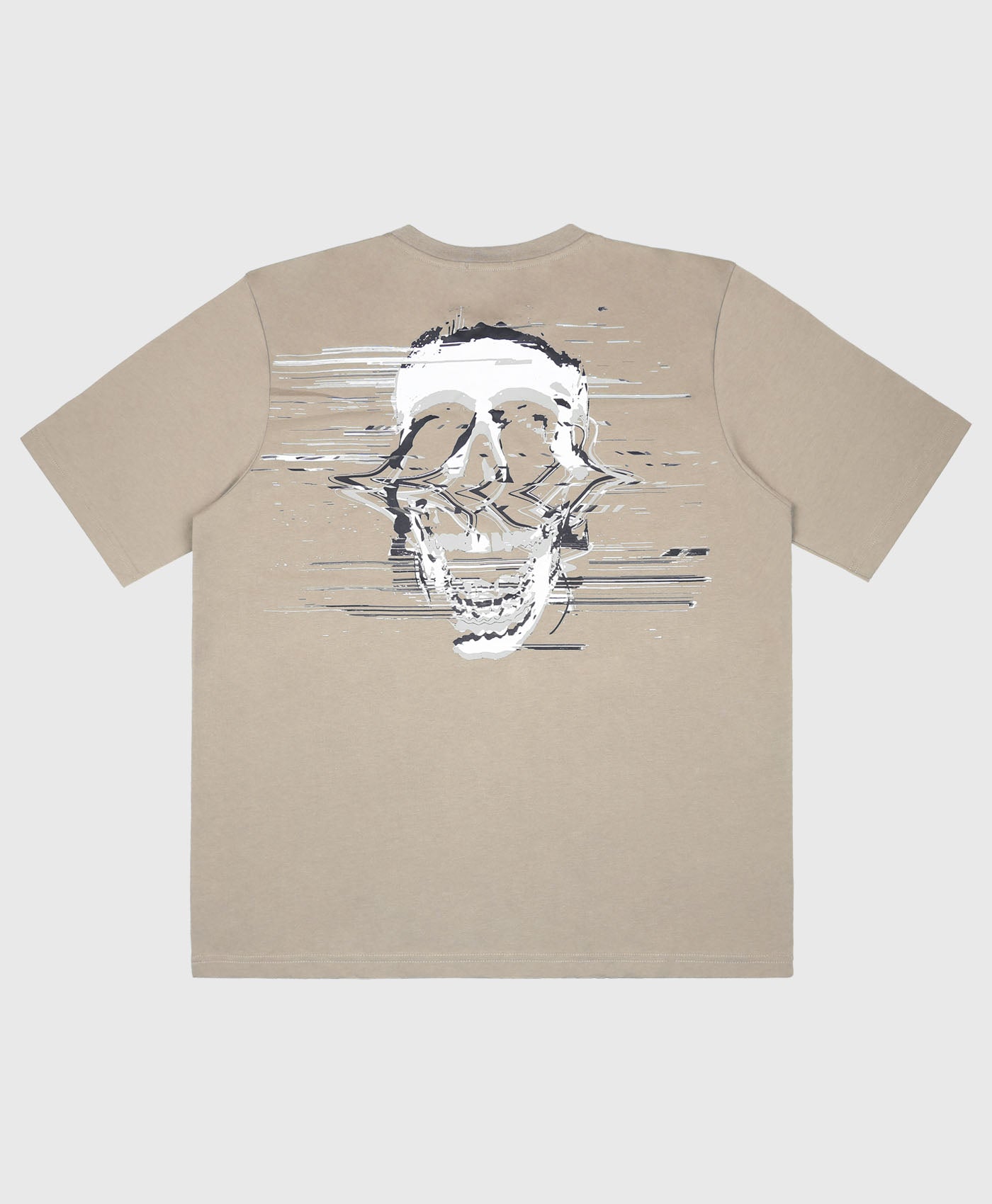Short Sleeve T-shirt In Stone With Static Skull In White
