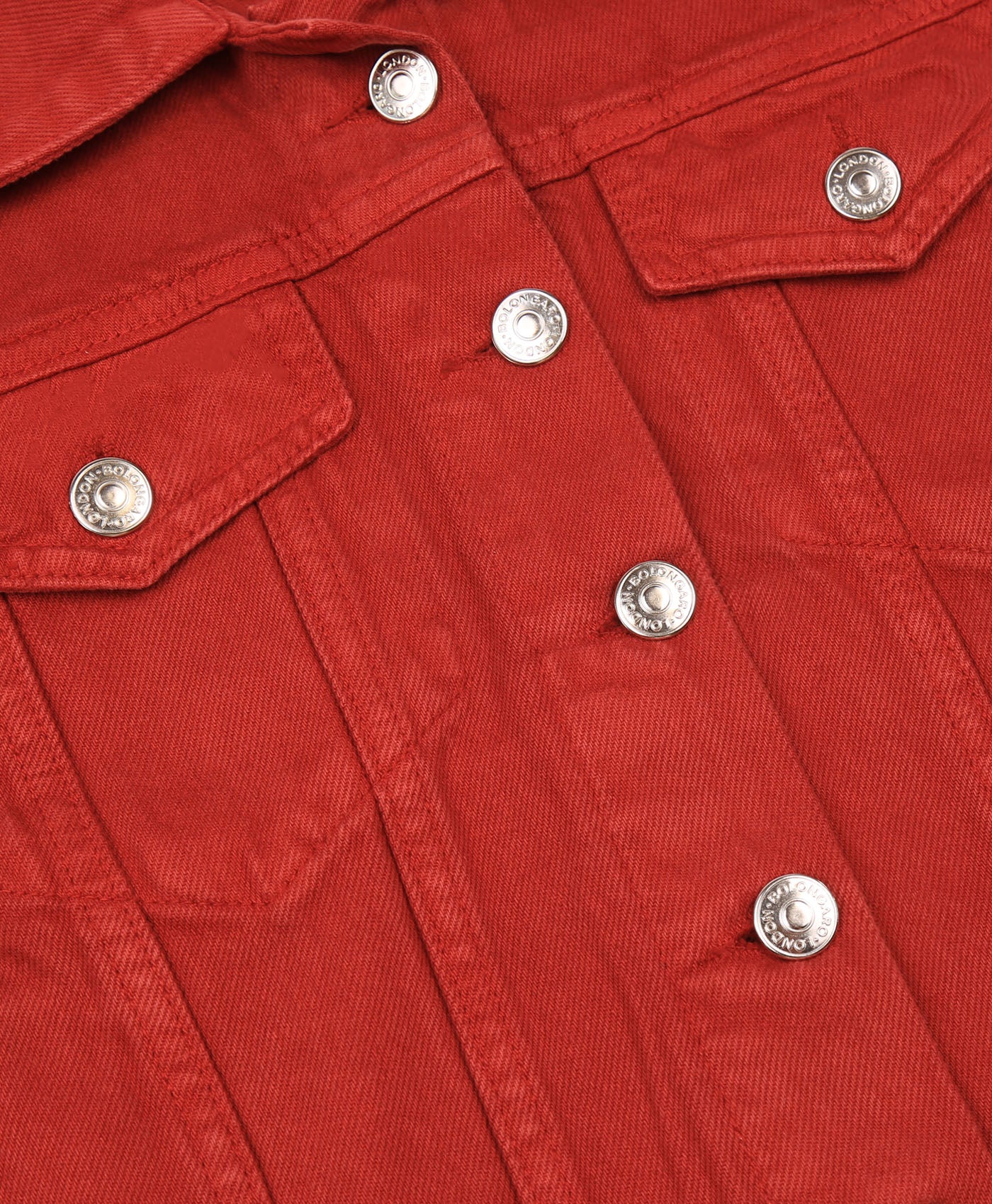 Men's red denim best sale jacket