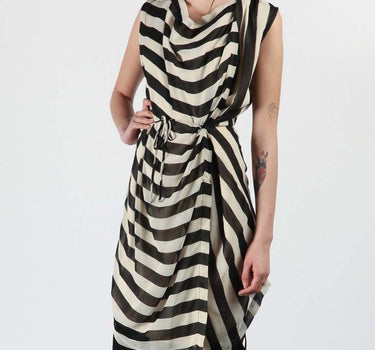 Noir Stripes Drape Dress