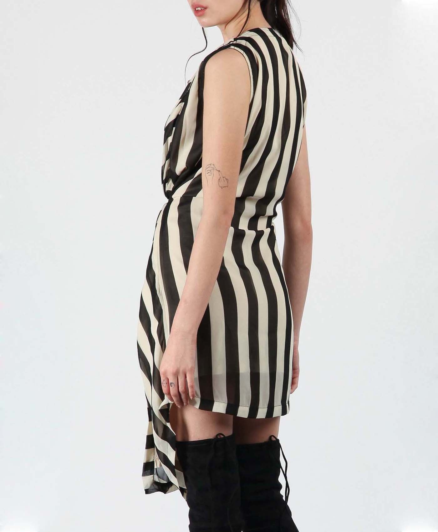 Noir Stripes Drape Dress
