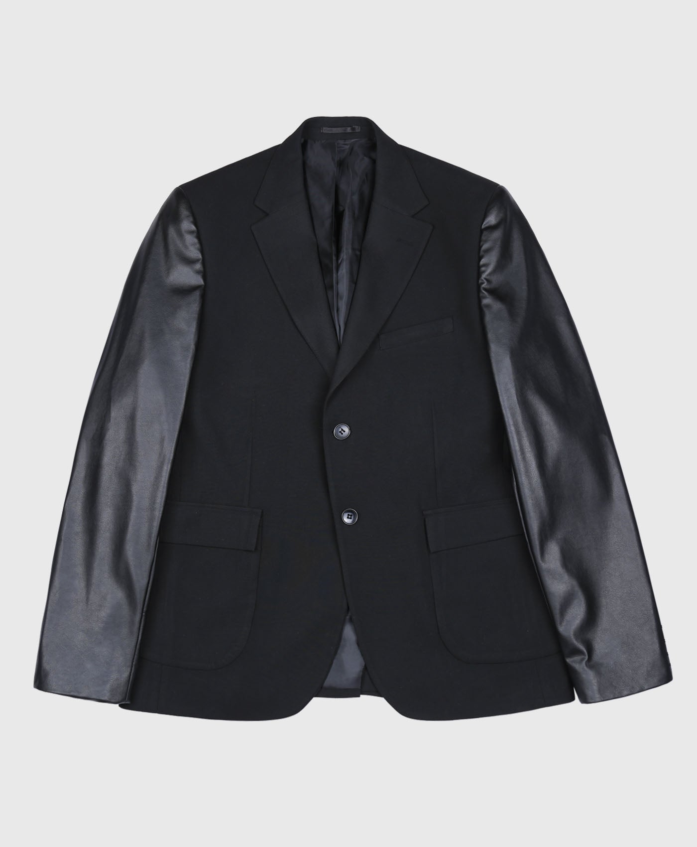 Suit Jacket In Black With Faux Leather Sleeves