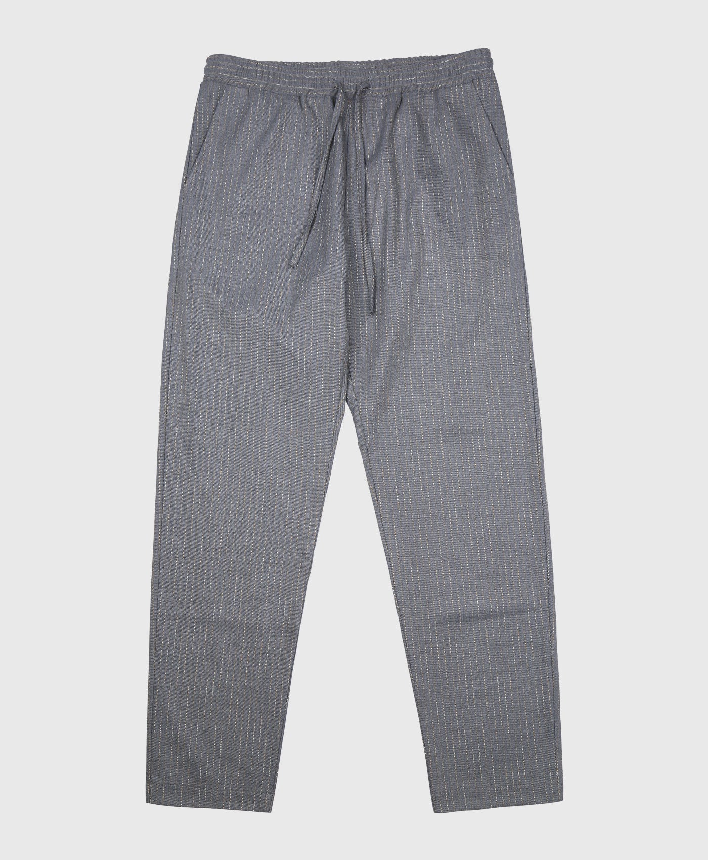 Tapered Fit Elasticated Waist Smart Trouser In Charcoal Pinstripe