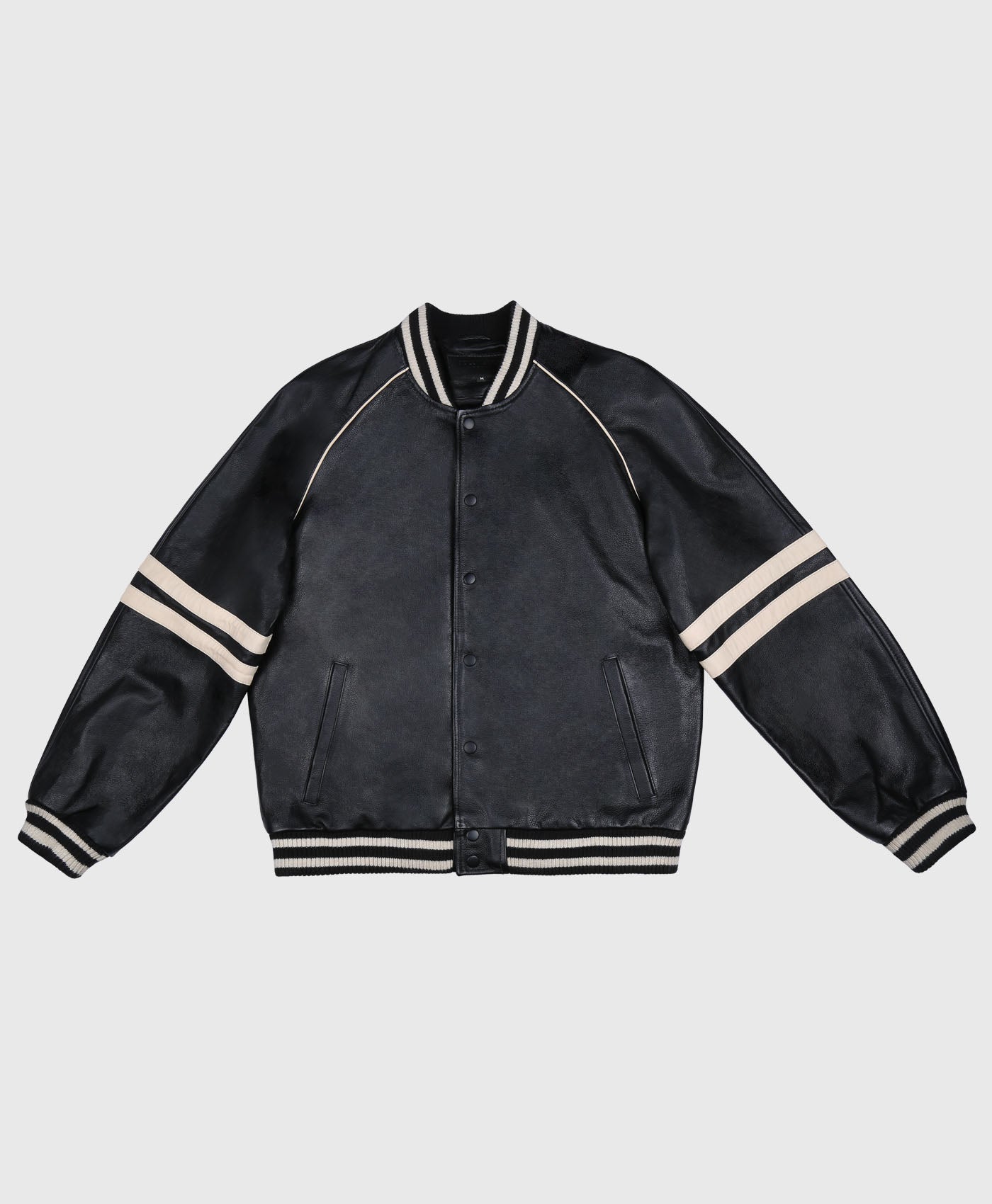 Textured Leather Baseball Jacket In Black