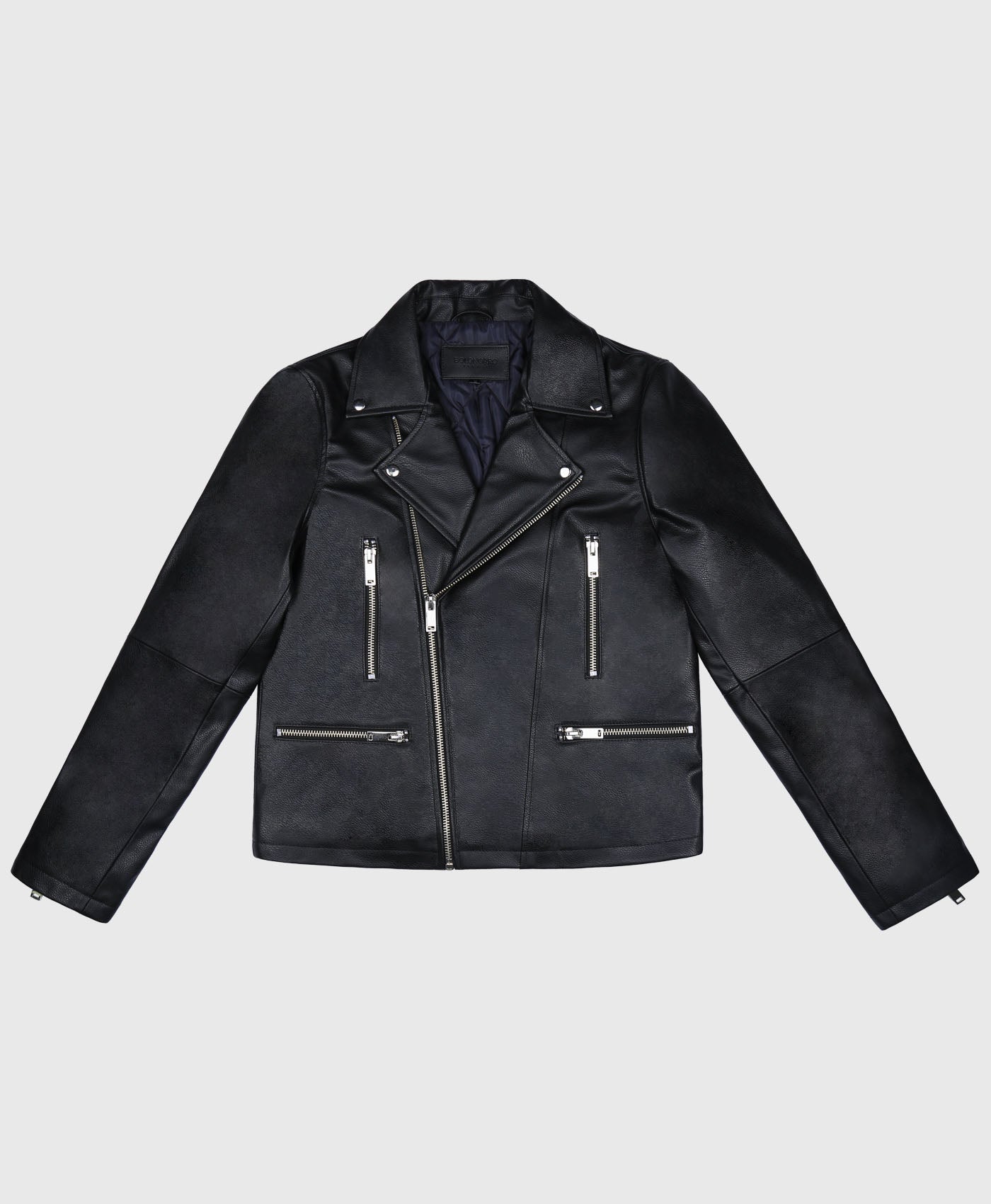 Faux Leather Shearling Biker Jacket In Black