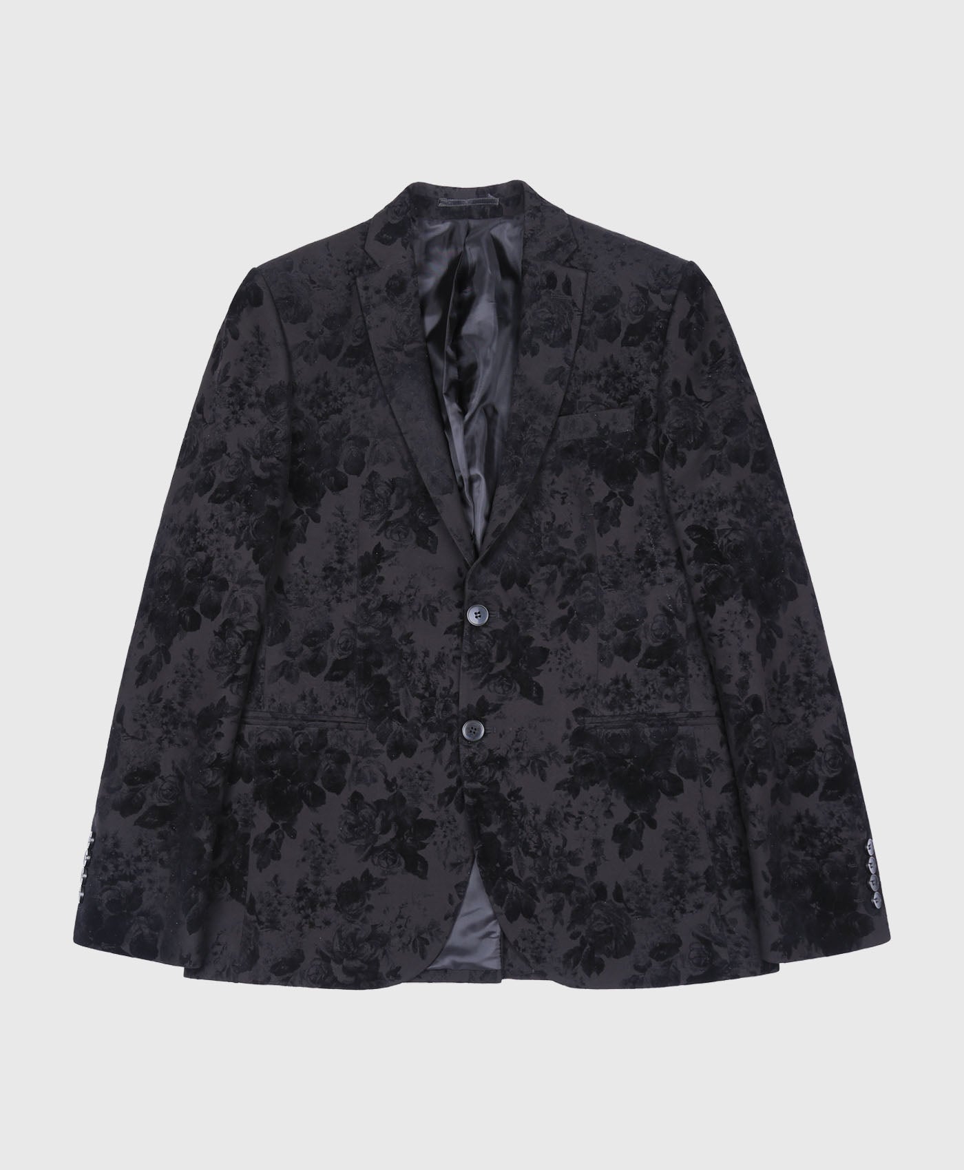 Velvet Rose Print Suit Jacket In Black