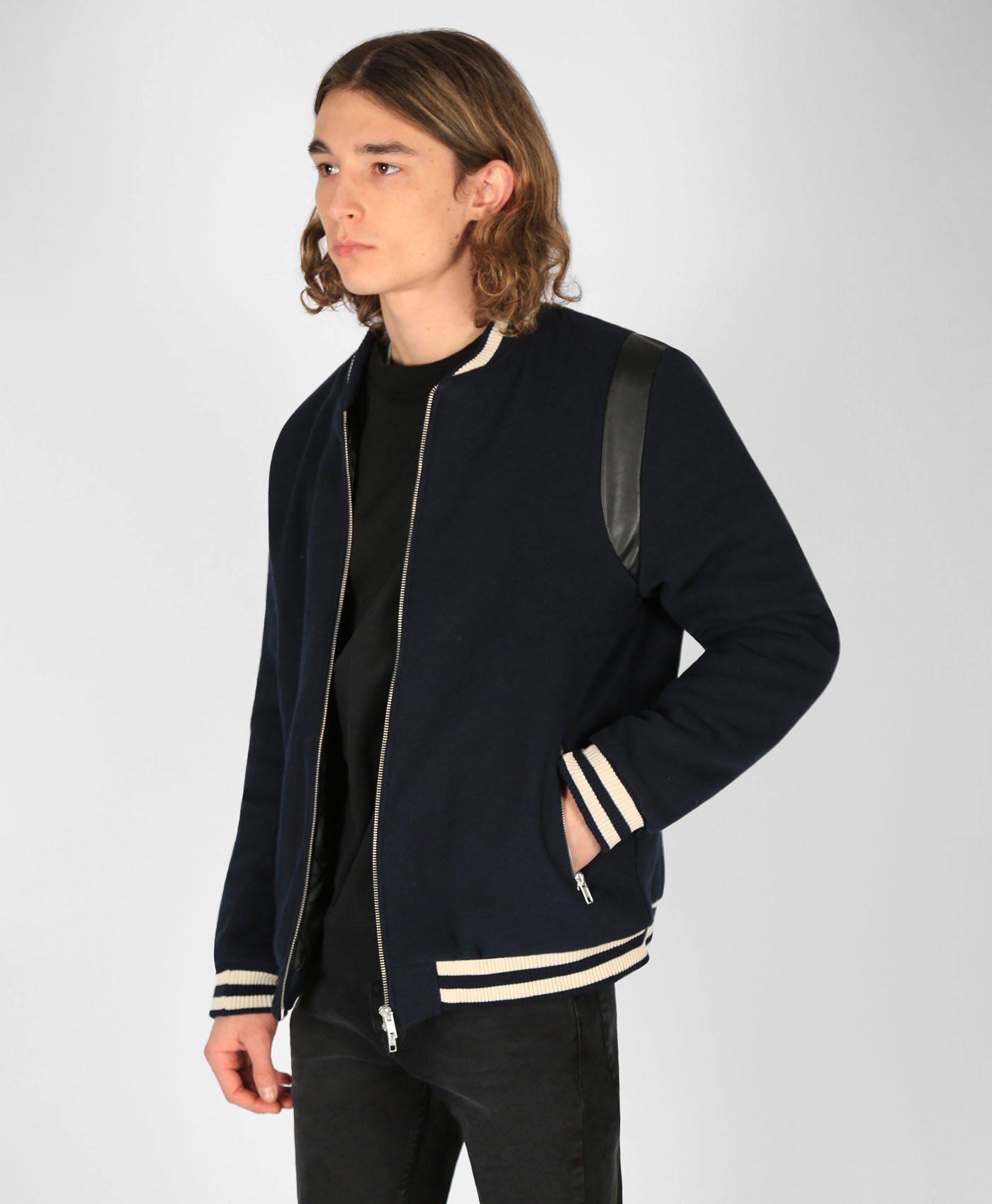 Wool Navy Bomber Jacket